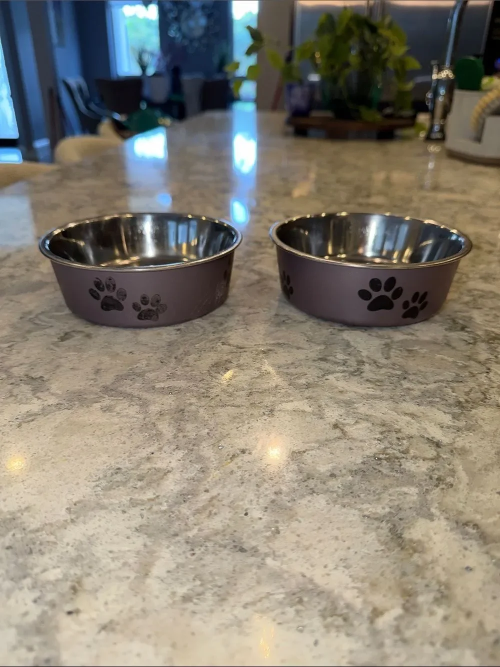 Set of 2 Paw-Print Stainless Steel Pet Bowls - Dusty Purple